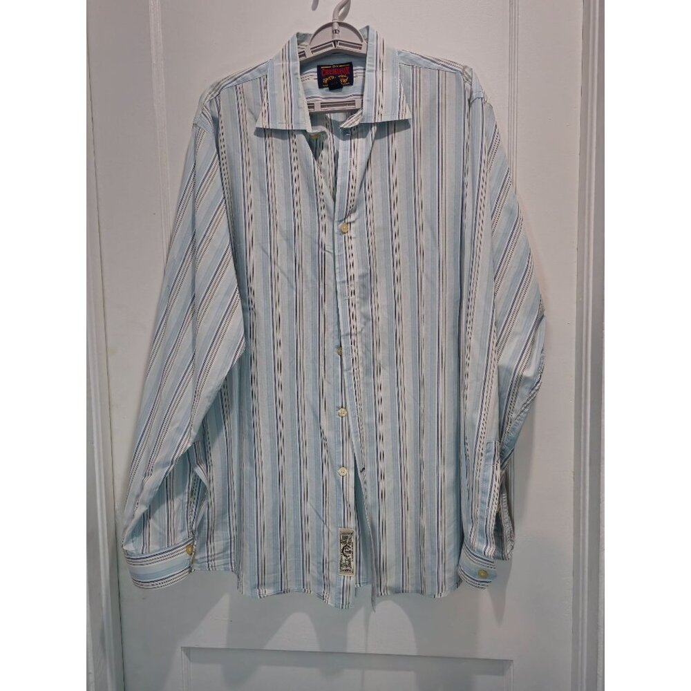 Vintage Cremieux 1971 Striped Button-Down Shirt XL 100% Cotton Blue White Long S